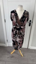 Kaleidoscope Pink Black Floral Gathered Wrap Style Midi Occasion Dress M UK 12-1