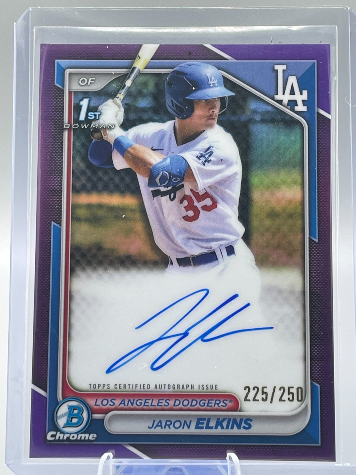 Jaron Elkins 2024 Bowman Chrome #CPA-JE Dodgers 1st Auto True Purple #/250