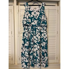 Woman Within dress size 1X 22/24 sleeveless green white floral dress