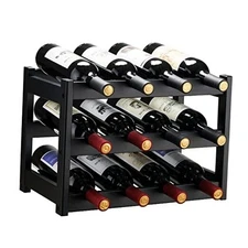  Bamboo Wine Rack, Sturdy and Durable Wine Storage Cabinet Shelf, 3 Tiers Black