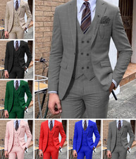 Men's Slim Fit 3 Piece Suit Plaid Blazer Vest Pants Formal Wedding Business Set