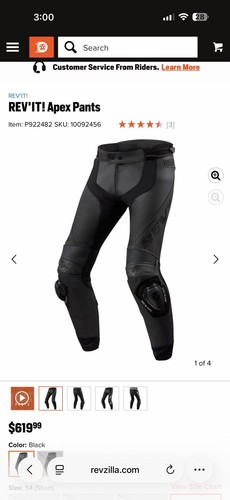 REV’IT! Apex Leather Motorcycle Pants Black Size 54 Short EU 44 US – Like New