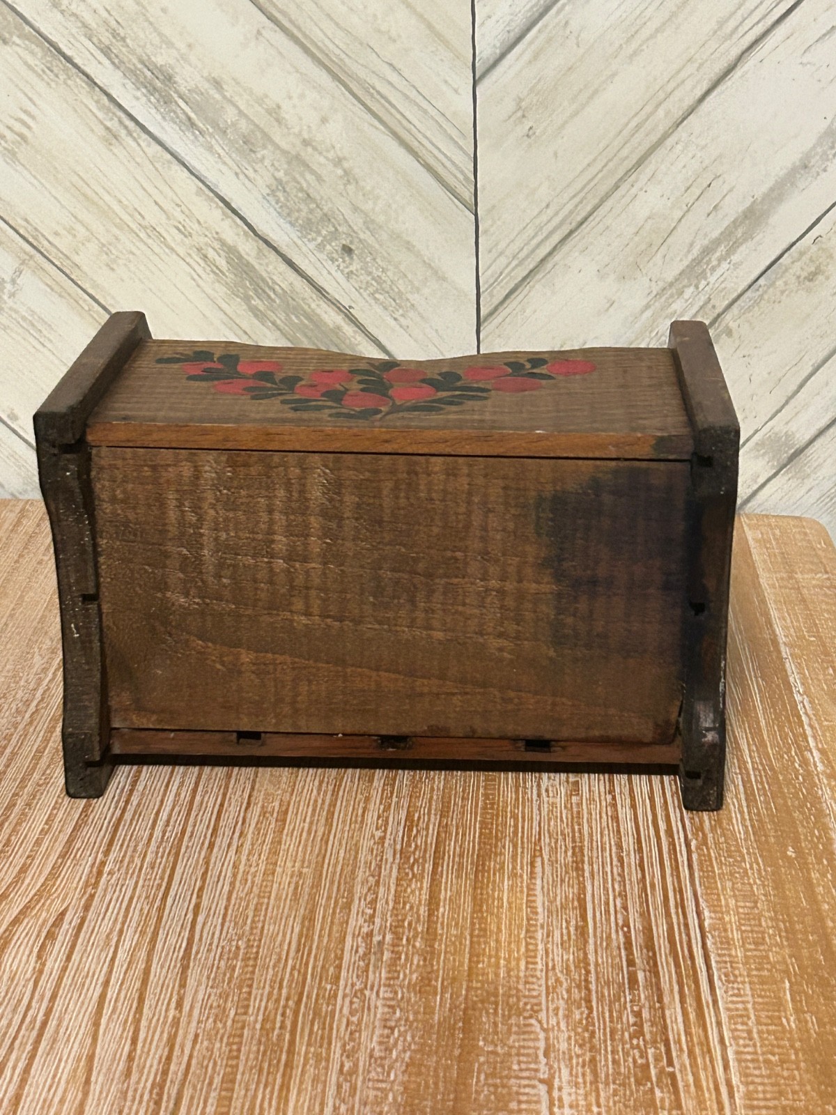 Vintage Wood Utensil Napkin Caddy Holder Wooden Box Farmhouse  8.5x10”