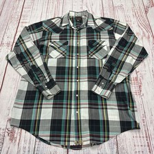 VTG Plains Western Wear Shirt Mens Sz LT Plaid Pearl SnapLong Sleeve Button Down