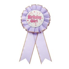 Birthday Ribbon Pin 5.9x2.8" Fabric Birthday Girl Pin for Party Light Purple