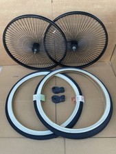 26 All Black 144 Spoke Steel Wheels Brick Tires Tubes Set Cruiser Lowrider Bike
