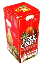 NEW VTG Good Seasons Cruet Set Sealed Box Red Glass Bottle Plastic Lid