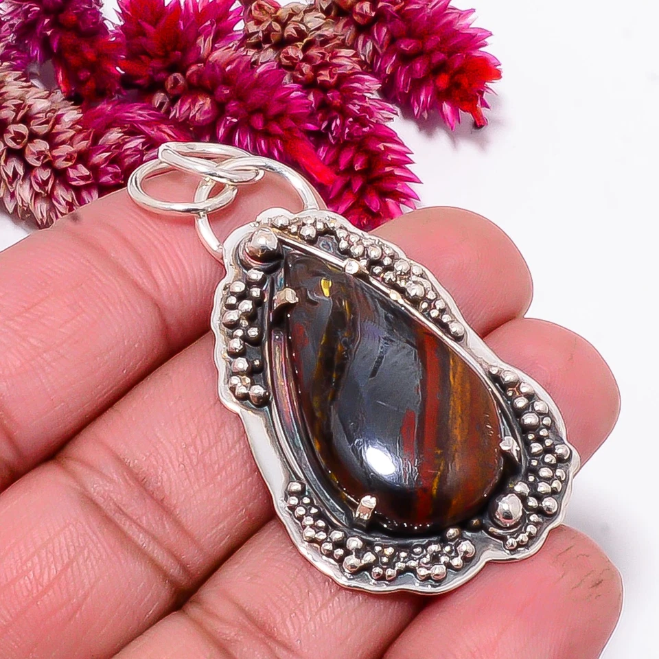Pingente de prata esterlina 925 olho de tigre de ferro oxidado 2,11" Sk17, presente de Natal - Imagem 4 de 4