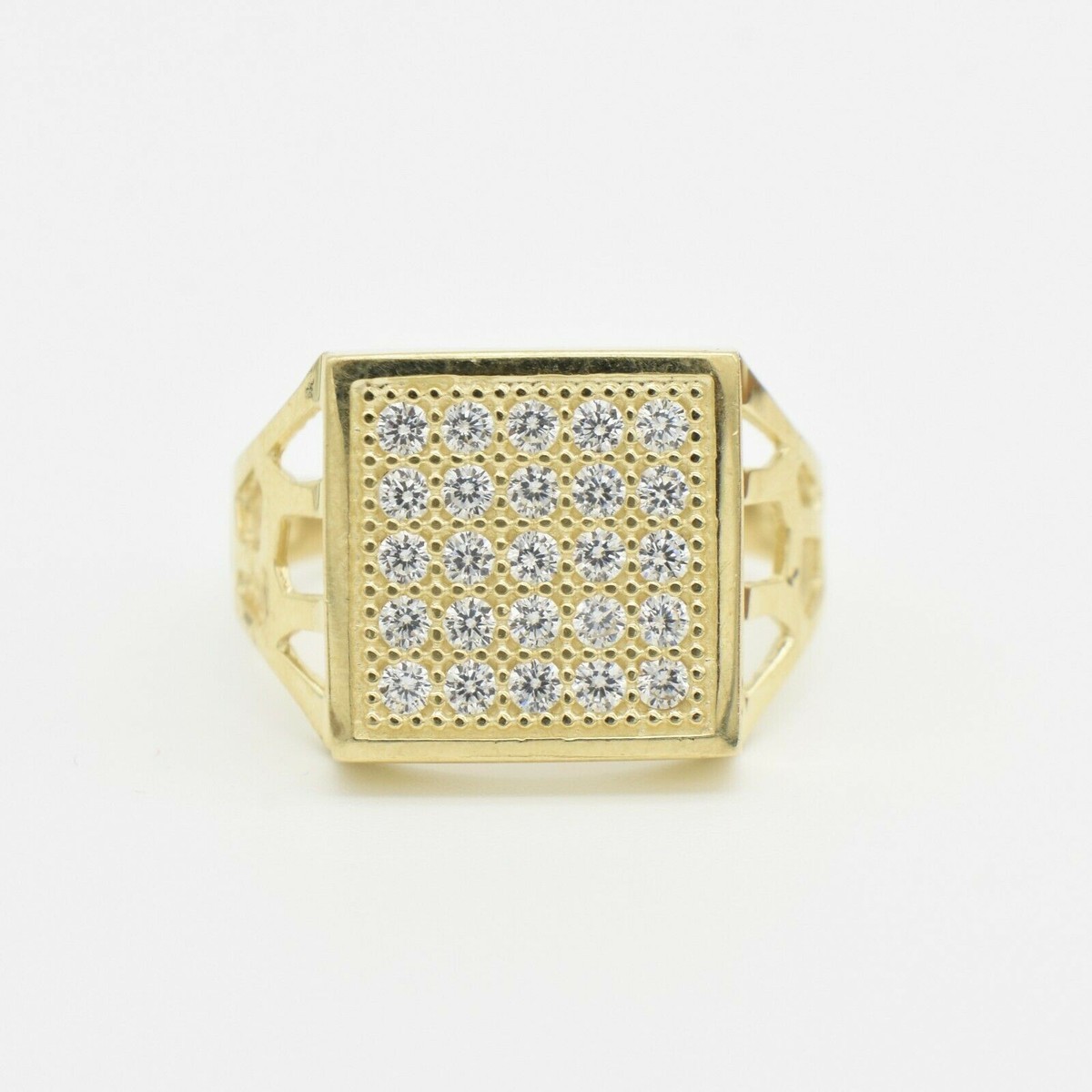 10K CZリング Men's Square CZ Ring with Cut-Out Sides Real Solid 10K