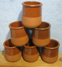 6x Half Glazed Terracotta Yogurt Pots Cermer  H 7.5cm D 7cm Brown