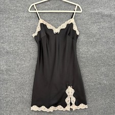 Victorias Secret Black Slip Dress Size M Lace Slit Coquette Lingerie Nightgown