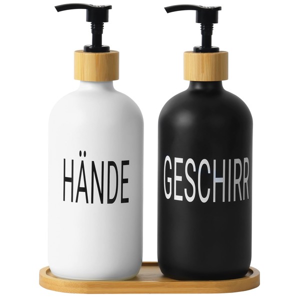 KüChe Seifenspender Set Glas Schwarz Weiß SpüLmittelspender 2 StüCk 7,5X21,5Cm-image