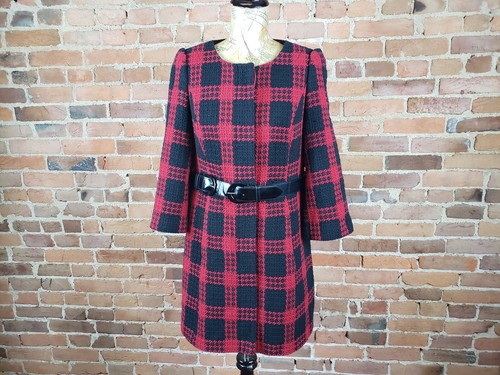 Black Plaid Belted Coat Size 