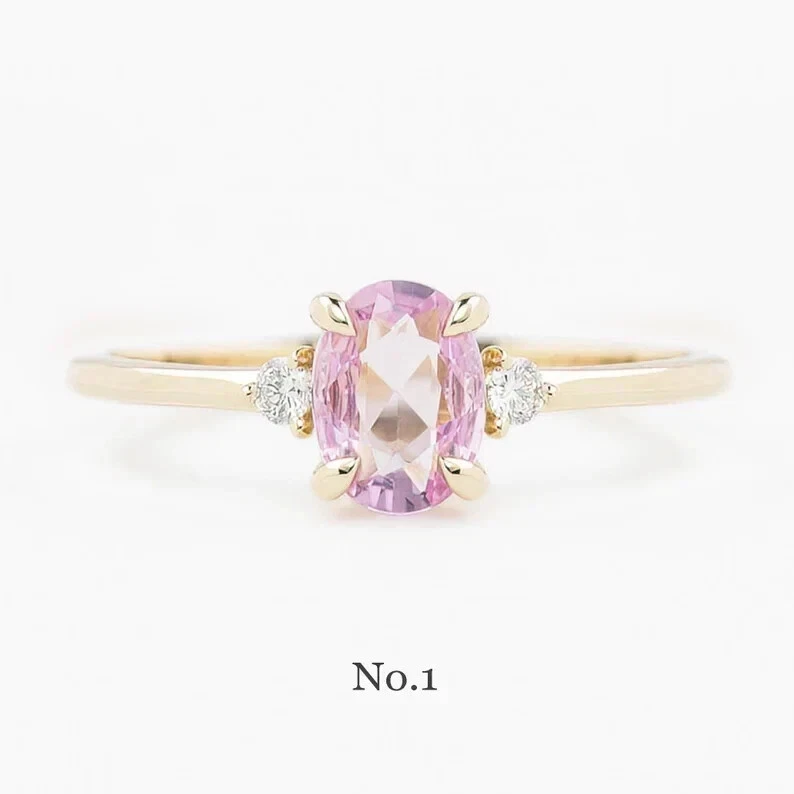 Anillo de aniversario de diamantes y zafiros rosados naturales de 2,70 quilates de oro amarillo macizo de 14 quilates Foto 3 de 4