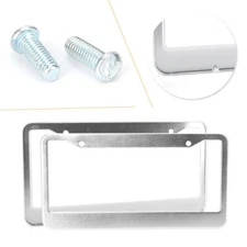 2PCS Stainless Steel Metal License Plate Frame Tag Cover With Screw Caps Silver