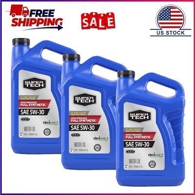 3 Pack, Super Tech High Mileage Full Synthetic SAE 5W-30 Motor Oil, 5 Quarts
