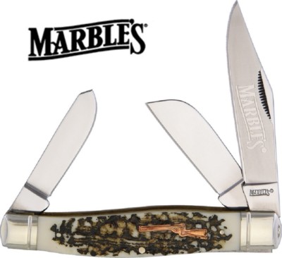 Large Marbles Game Getter Rifle Inlay Shield Stockman Folding Pocket Knife