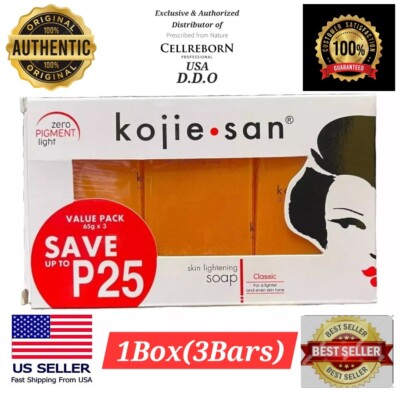 Authentic Kojie San Kojic Acid Soap+Free Soap Saver Lg Bag 65g x 3Bars New~2026