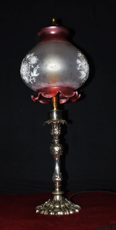 Victorian lamp silver plated art nouveau Commutative Latin motto, Hallmark C1850 - Image 2 of 4