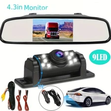 4.3in Backup Camera Mirror Parking System 9LED Car Rear View Reverse