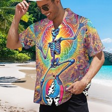 Grateful Dead. Hawaiian Button Shirt. 70's Rock Music.