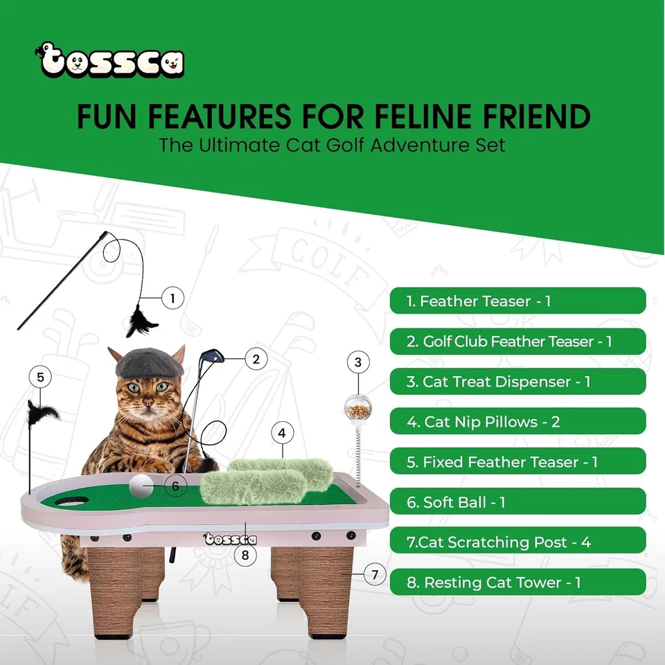 8-in-1 Cat Golf Table Set | Cat Tree with Scratcher, Feeder, Toys & Accessories - Image 2 of 4