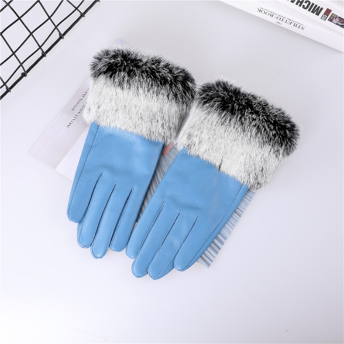 New Wholesale Women Real Leather Gloves with Rabbit Fur Cuffs Sheepskin