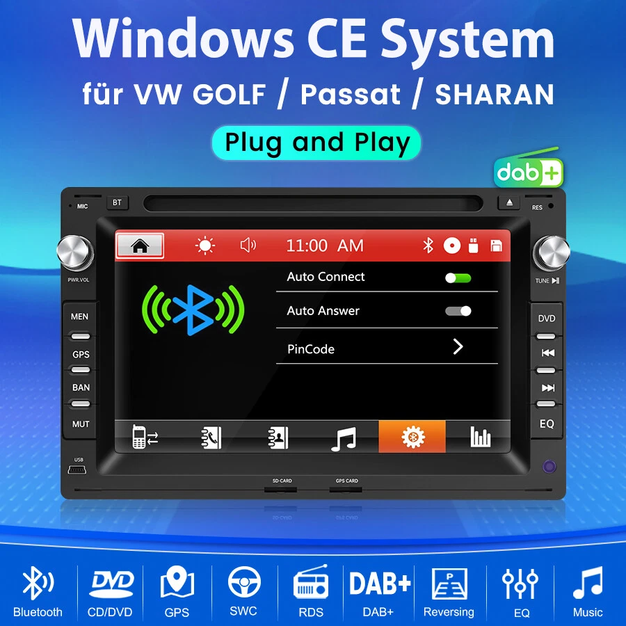 7" Autoradio GPS Nav CD DVD BT DAB+ 2 din Für Passat B5 golf 4 Sharan Bora T4 T5 - Bild 3 von 4