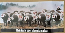 NOS Vintage Rare Rainier Beer Poster, Rainier Is Beerish On America, 37x17