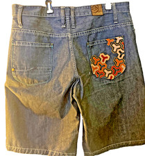Enyce Denim Jean Shorts Baggy Embroidered Pockets Size 42 Hip Hop