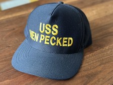 USS HEN PECKED Eagle Crest Navy Blue Snapback Hat Cap New USA Made