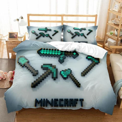 Set lenzuola Minecraft 3 pezzi trapunta copripiumino dormitorio singolo matrimoniale king size UK - Foto 10 di 25