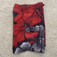 HURLEY Board Shorts Mens Size 30 Cargo Pocket Drawstring Red Hibiscus Floral
