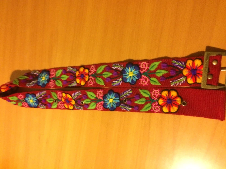 CINTURÓN PERUANO MUJER BORDADO BORGOÑA AJUSTABLE NUEVO TALLA 34-38” Foto 2 de 3