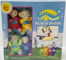 Vintage 1998 Eden Teletubbies Musical Mobile 4 Plush Appears Unused Original Box