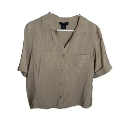 Rachel Zoe Blouse Women's Small Brown Button Up Short Sleeve Collared Shirt Top