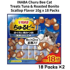INABA Churu Bee Cat Treats Tuna  Roasted Bonito Scallop Flavor 10g x 18 Packs