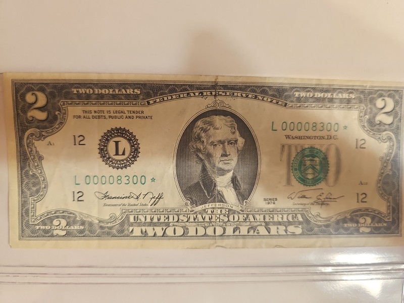 1976 $2 Star Note L00008300 Low Serial Number | Series 1976 Federal Reserve Not