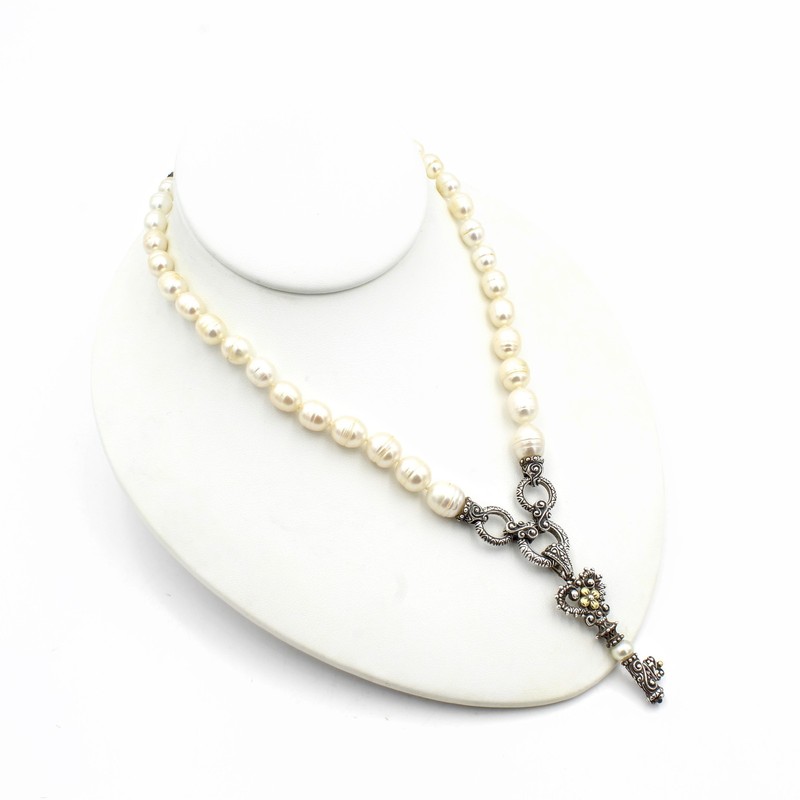 Barbara Bixby Sterling Baroque Pearl Key Design 22 Inch Necklace #S5609-4