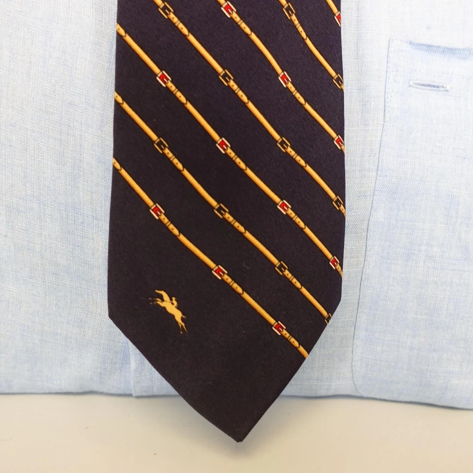 Longchamp 领带男式蓝色海军蓝条纹西部动物牛仔腰带图案 — 第 2/4 张图片