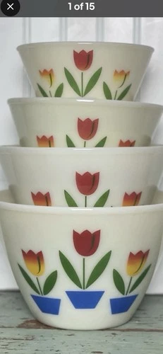 Vintage Fire King Ivory Tulip Mixing Bowls Set Of 4 1940's Excellent Condition!