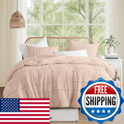 Comfort Spaces Blush Full Size Comforter Set - 3 Pieces Pintuck Pleated Bedding