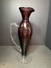Blenko Hand Blown Glass AMETHYST Purple Clear Applied Handle 14” Pitcher Vase