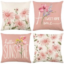Spring Summer Pillow Covers 18X18 Inch Set of 4 18" x 18" Pack of 4 Pink