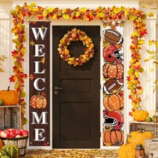 Fall Decorations Maple Leaves Pumpkin Welcome Porch Sign Door Banner Gift 12x71"