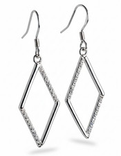 Sterling Silver 925 Diamond Shaped Diamante Drop Dangle Earrings Womens UK