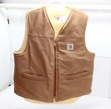 Vintage Carhartt USA 6SV Sherpa Lined Large Canvas Duck Tan Work Vest Gilet 1994