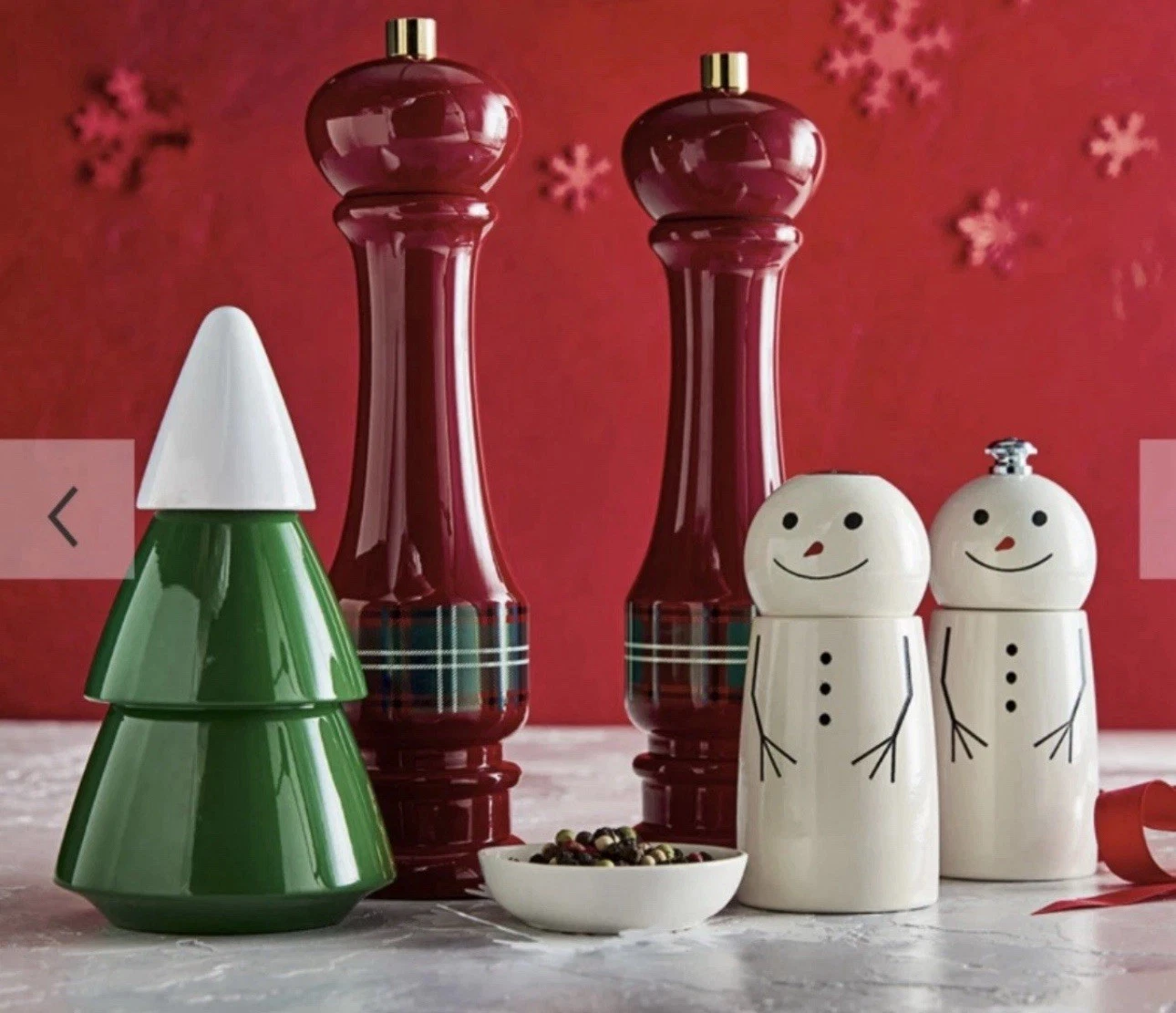 Williams-Sonoma Fletcher's Mill Snowman Salt Shaker Pepper Mill Set NEW