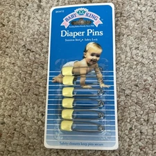 NIP~ 6 YELLOW DIAPER KING DIAPER PINS Vintage Stainless Steel Safety Lock Baby