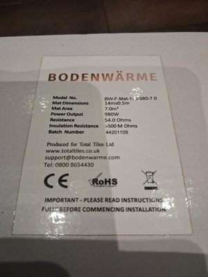 Fußbodenheizmatte für Laminat / Holz 7m quadratisch bodewarme (TOPS FLIESEN)